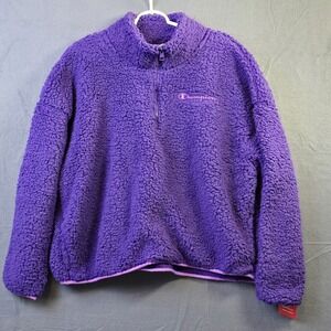 Champion Women's 2XL Cropped 1/4 Zip Purple Pullover Sherpa Sweatshirt‎